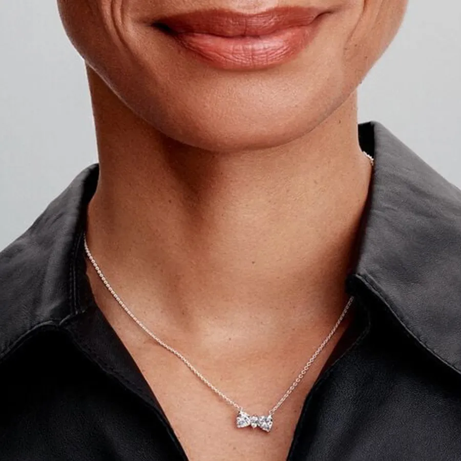 Dây Chuyền Nữ Pandora Sparkling Bow Necklace 393509C01 Màu Bạc