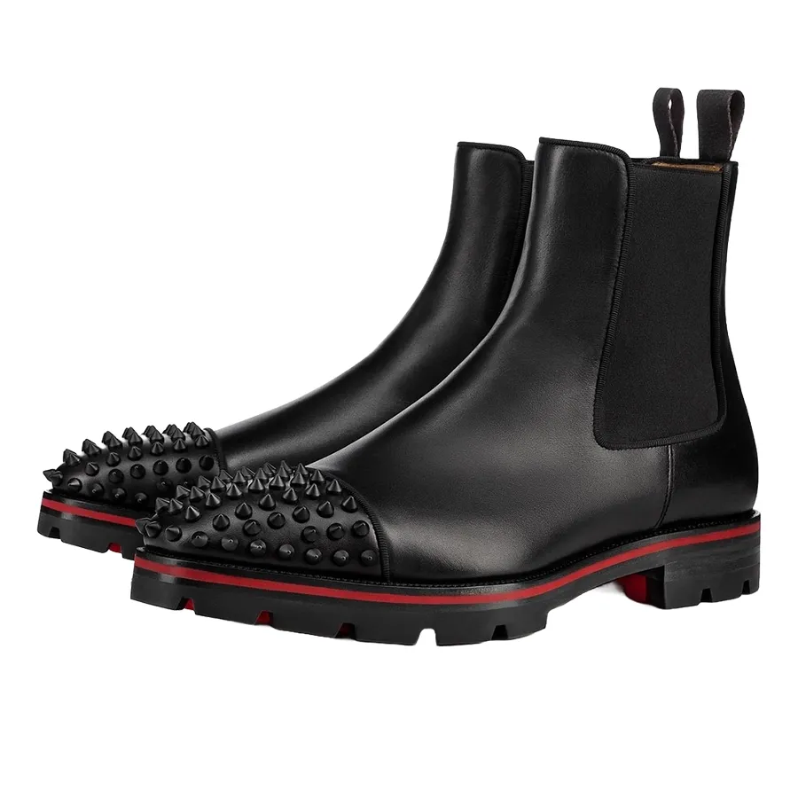 Giày Boot Nam Christian Louboutin Melon Spikes Leather Chelsea Boot Màu Đen N-QL Size 41