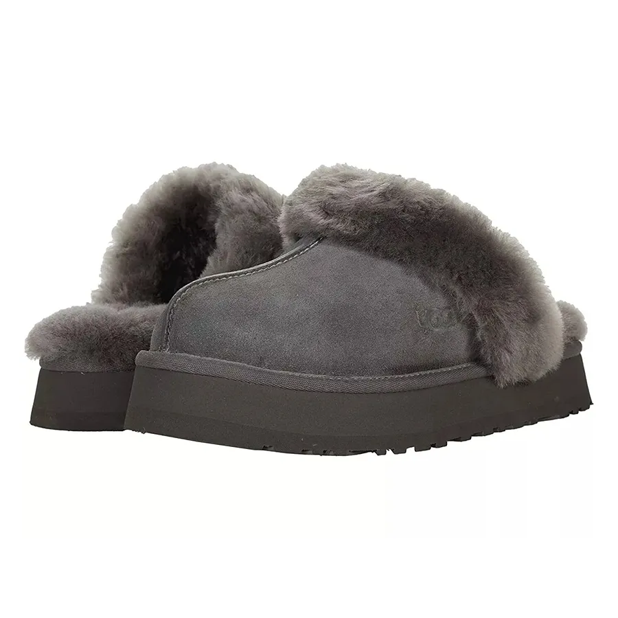 Giày Sục Nữ UGG Disquette Fluff Gray Slippers WMNS 1122550-CHRC Màu Xám Đậm N-HM