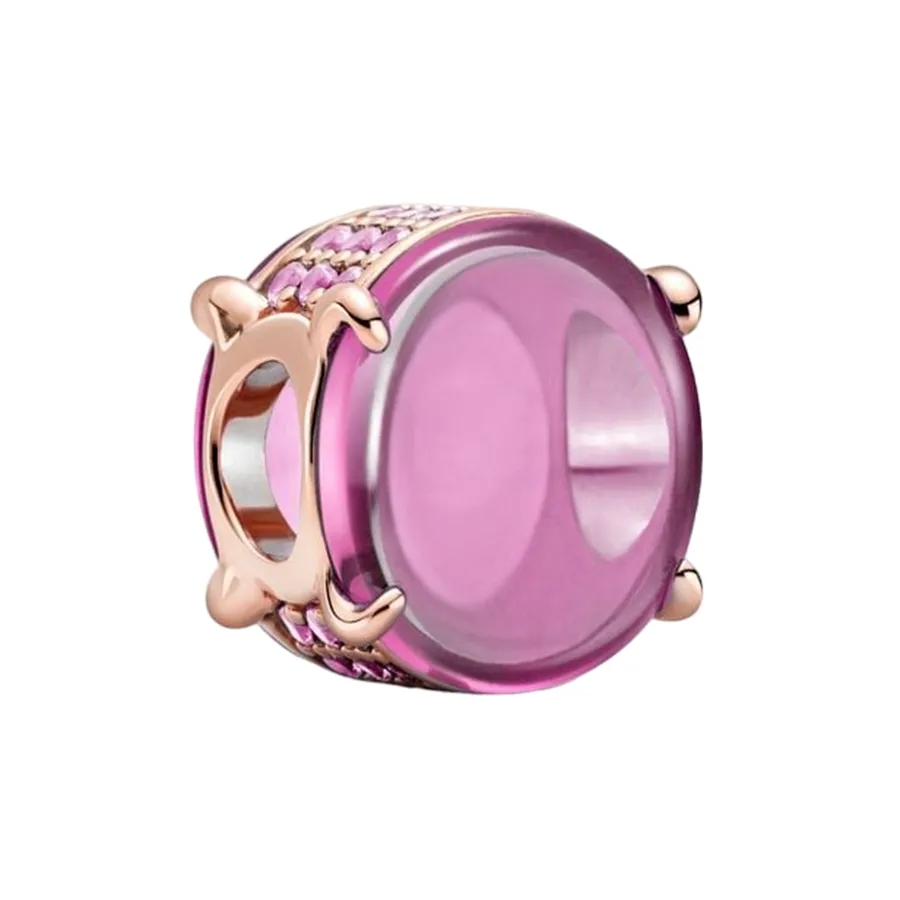 Hạt Vòng Charm Nữ Pandora Pink Oval Cabochon 789309C02 Màu Vàng