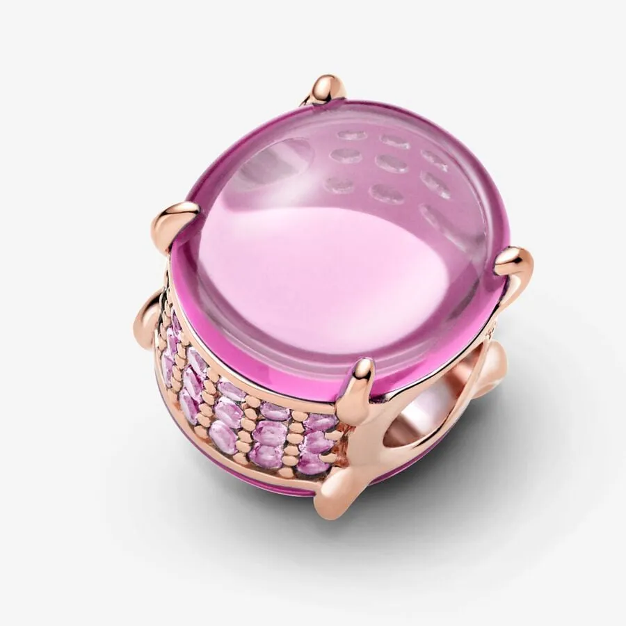 Hạt Vòng Charm Nữ Pandora Pink Oval Cabochon 789309C02 Màu Vàng