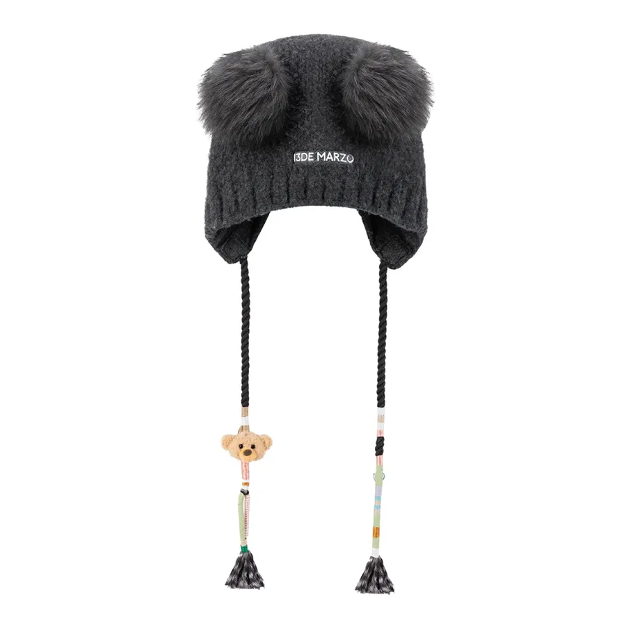Mũ Len 13 De Marzo Bear Ear Color Lace Beanie Dark Grey Màu Xám Đậm