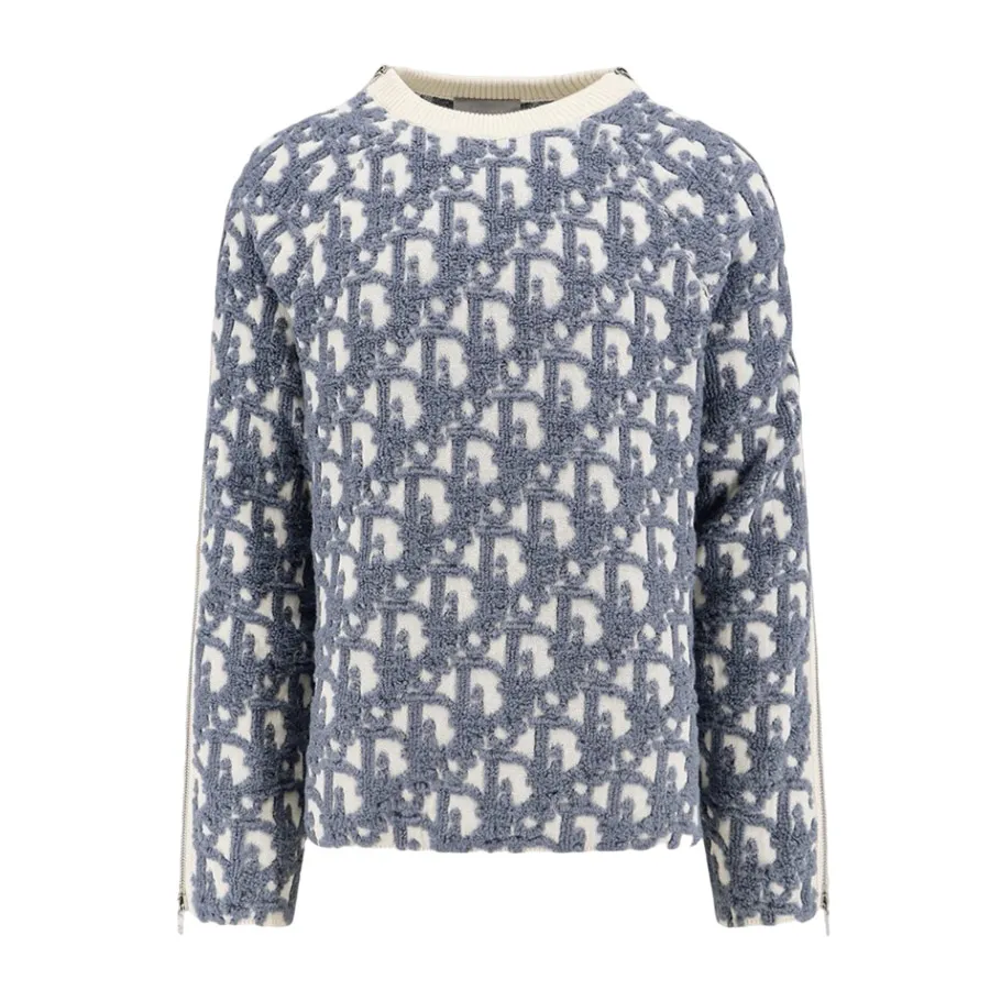 Áo Len Dior White With Monogram Logo Embroidered 493M635AT847 002 Màu Xám Kem Size M