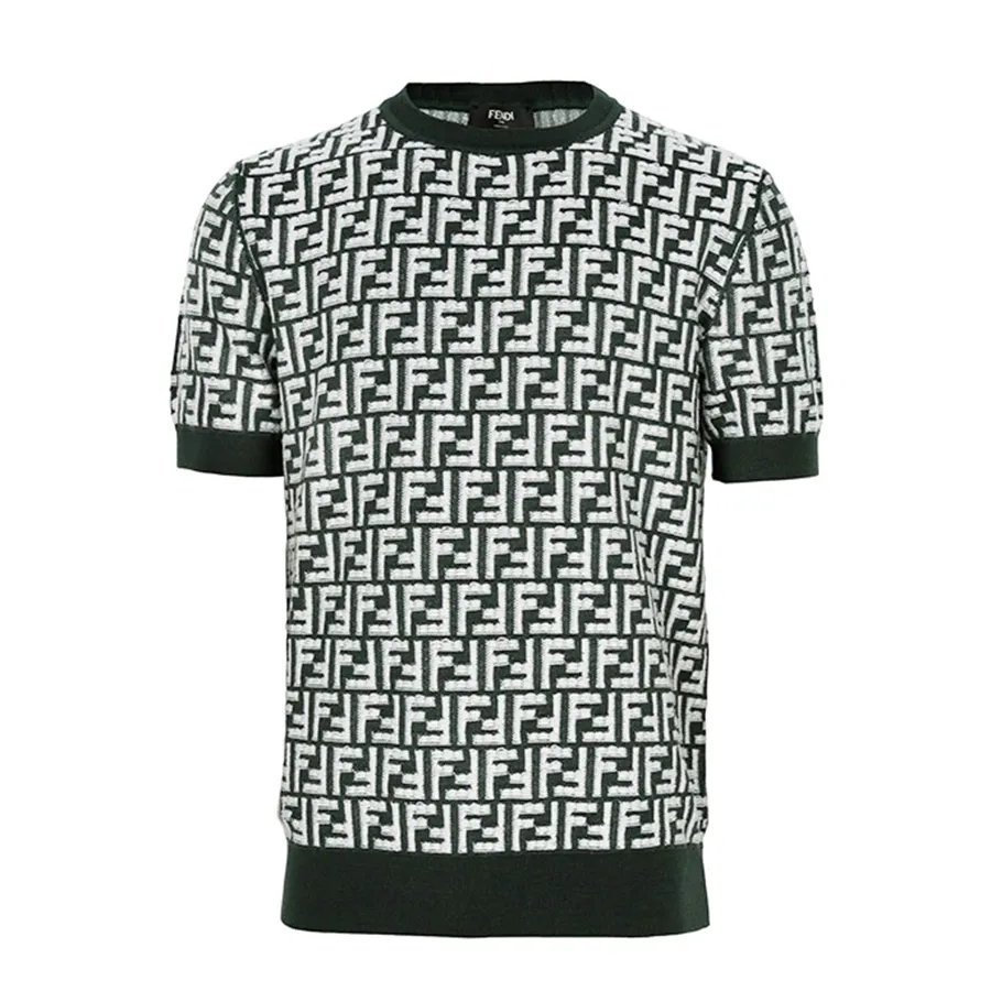 Áo Len Nam Fendi FF Logo Allover Crewneck Wool Short Sleeve FZX051 AR85 F1MTQ Màu Xanh Green Size 44
