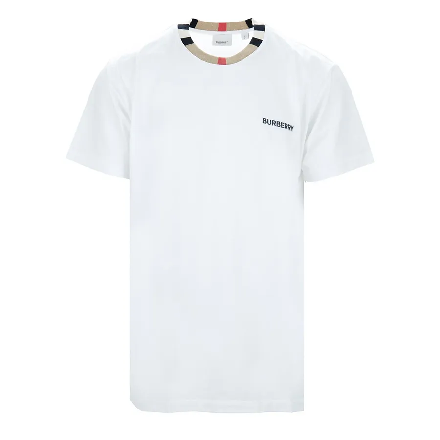 Áo Phông Nam Burberry Icon Stripe Trim In White 8078115 Tshirt Màu Trắng Size S