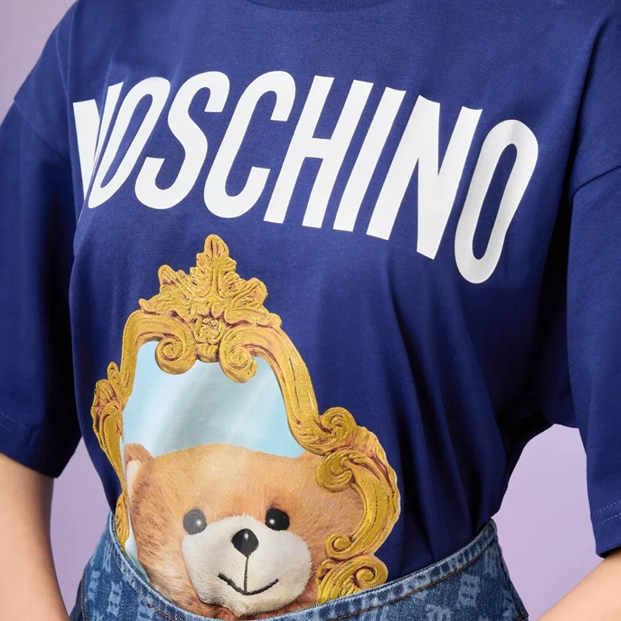 【MOSCHINO】Mirror Teddy Bear Short Sleeve T-shirt/送料込み Moschino Mirror T-shirt - White - Women | 071054417001