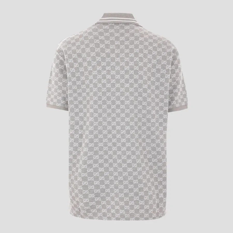 Áo Polo Nam Gucci Grey With Monogram Logo Printed Polo Shirt