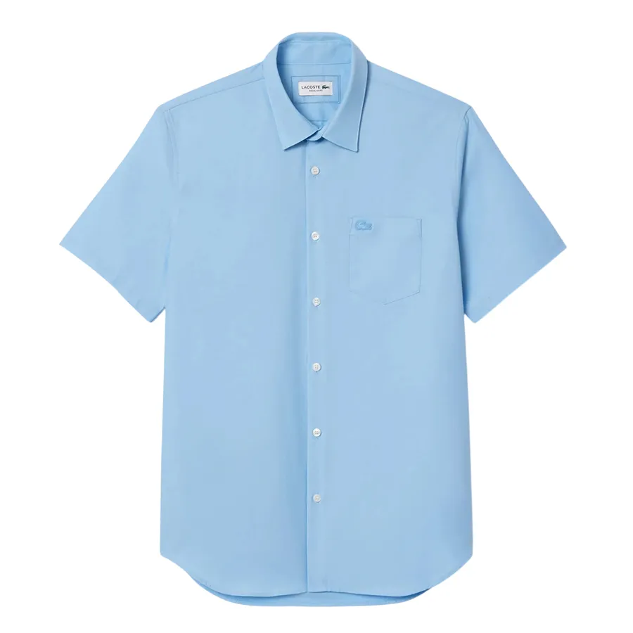 Áo Sơ Mi Cộc Tay Nam Lacoste Men's Regular Fit Solid Cotton Shirt CH8528 HBP Màu Xanh Da Trời Size 39