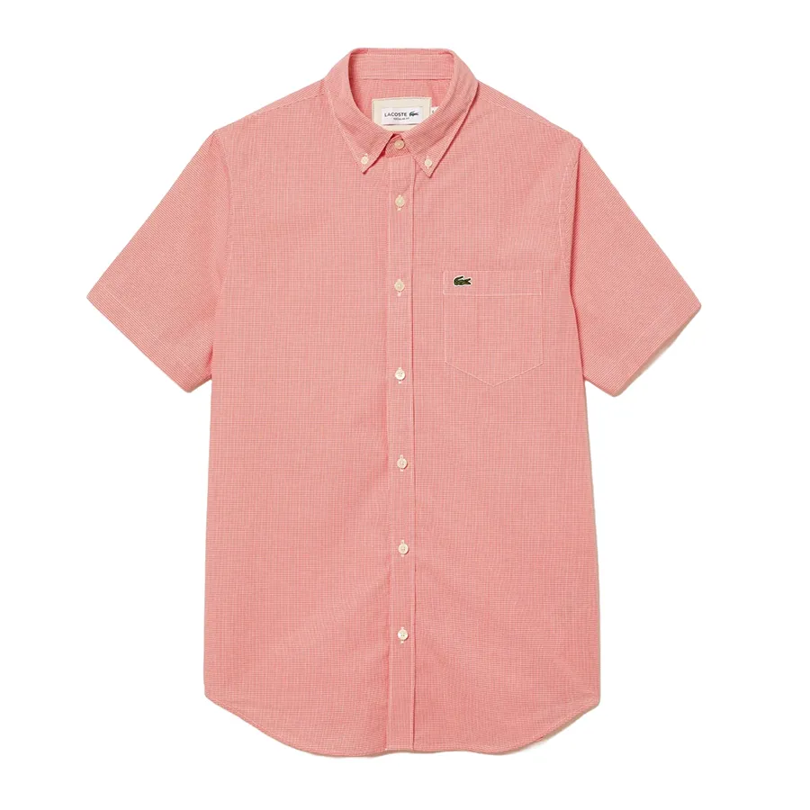 Áo Sơ Mi Cộc Tay Nam Lacoste Regular Fit Gingham Check Shirt CH2879 LXS Kẻ Caro Đỏ Size 39