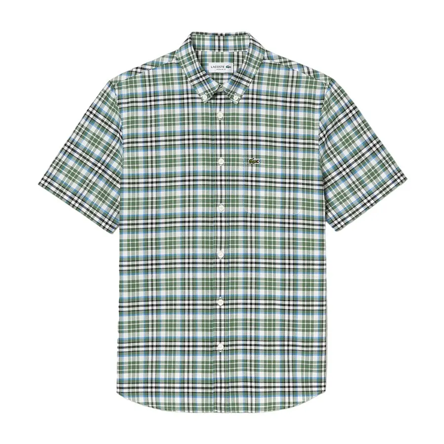 Áo Sơ Mi Nam Lacoste Regular Fit Short Sleeve Check CH1910 10 U9I Màu Xanh Lá Size 40