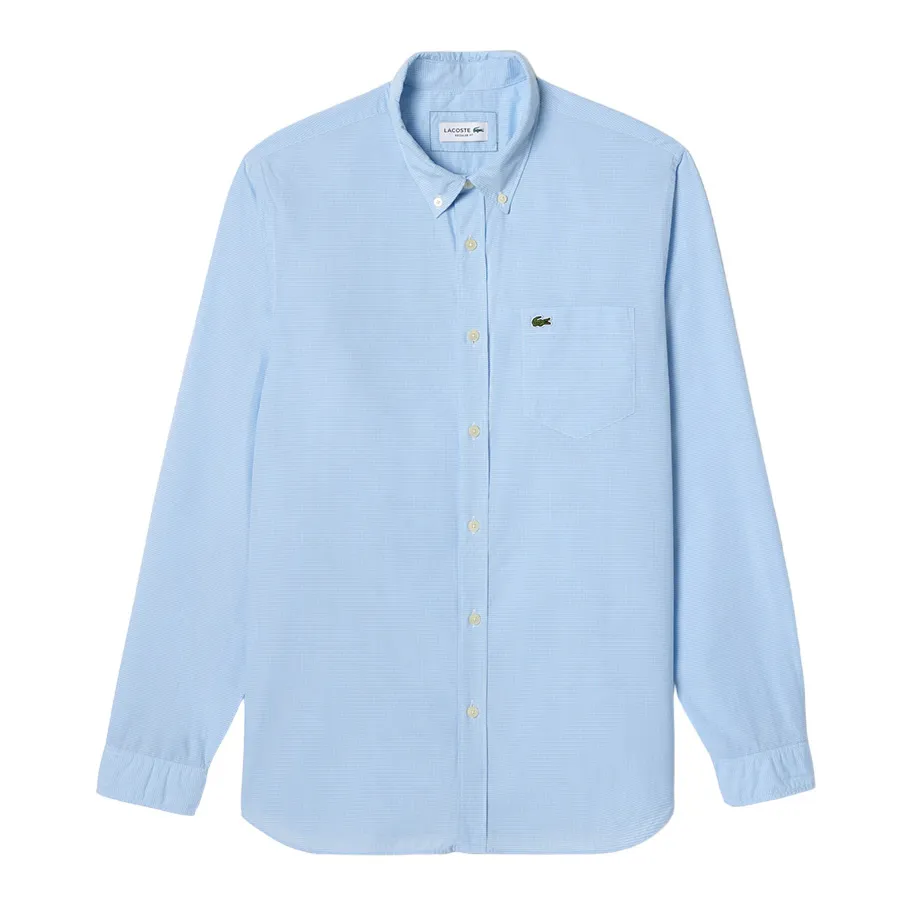 Áo Sơ Mi Dài Tay Nam Lacoste Regular Fit Gingham Poplin Shirt CH5621 F6Z Màu Xanh Nhạt Size 41