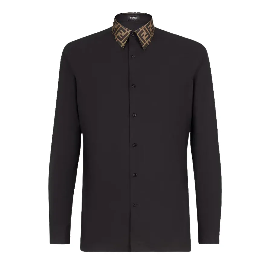 Áo Sơ Mi Nam Fendi Collar Zucca Pattern Long Sleeve In Black FS0751 A4S6 F0QA1 Màu Đen Size 39