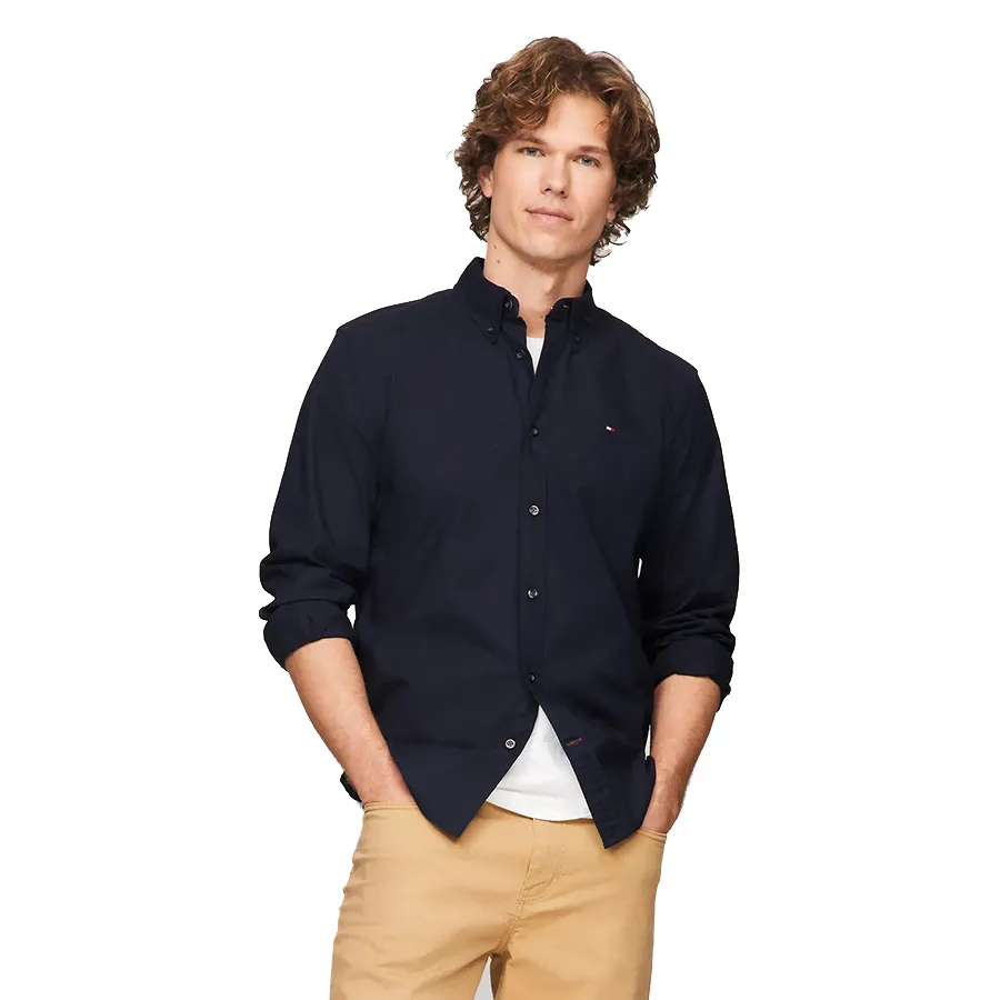 Áo Sơ Mi Nam Tommy Hilfiger Camisa Manga Larga Unicolor Oxford Shirt 78J8433 413 Màu Xanh Đen Size S
