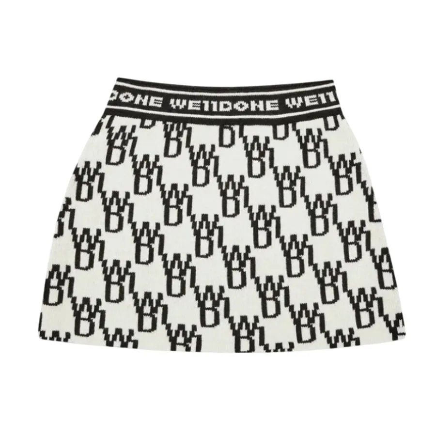 Chân Váy Nữ We11done All Over Logo Knit In White WD00135IVOM Màu Đen Trắng Size M