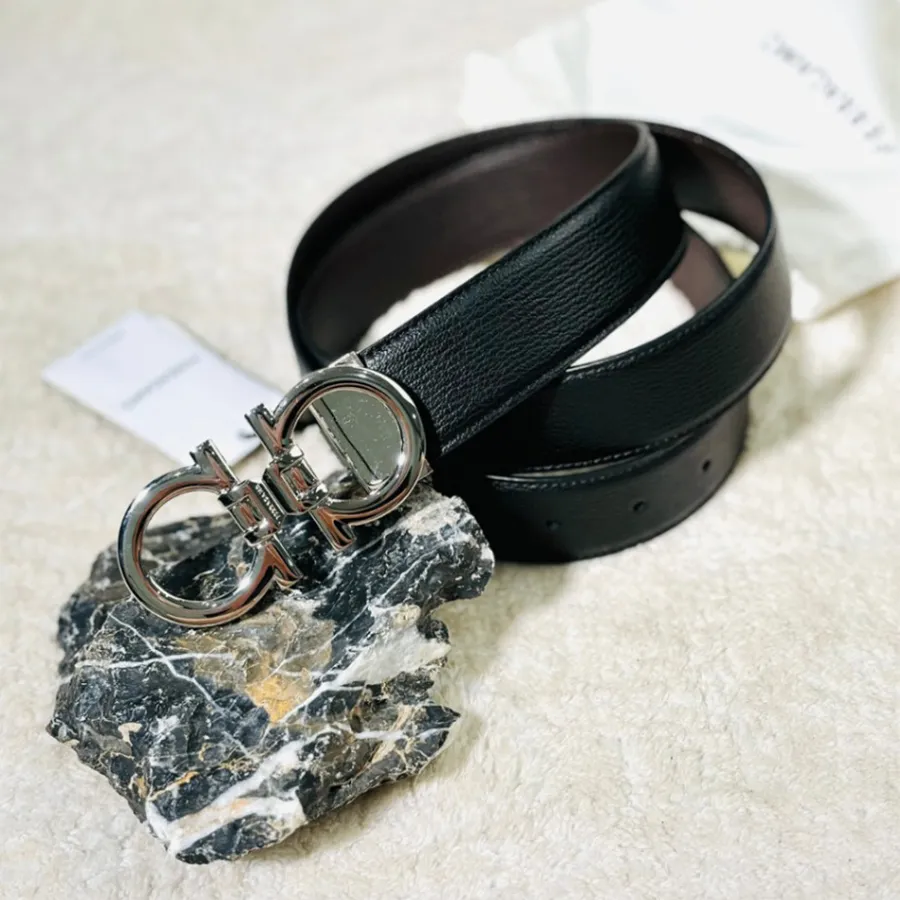 Thắt Lưng Nam Salvatore Ferragamo Silver Logo In Black/Brown Leather 670118 0758516 Màu Đen Nâu Size 115