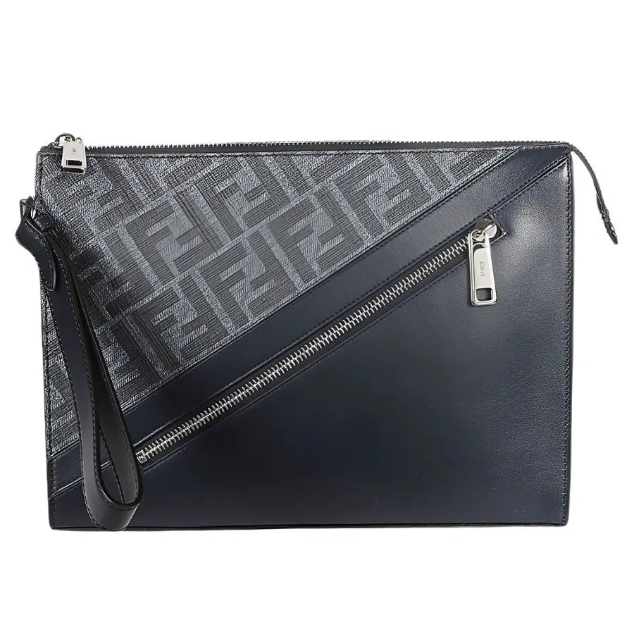 Túi Cầm Tay Fendi Clutch Fendi Blue Navy Leather With FF Logo Printed 7VA491/ASICF1O97 Màu Xanh Navy