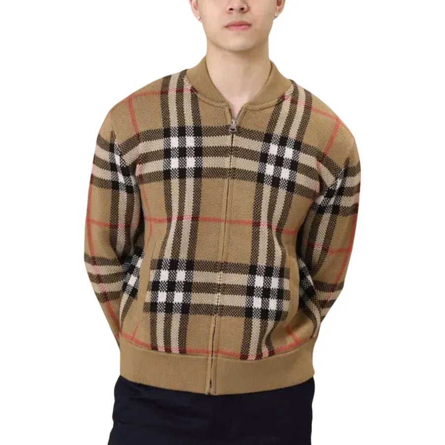 Áo Khoác Nam Burberry Beige Knitt Vintage Check Printed Màu Nâu Size M