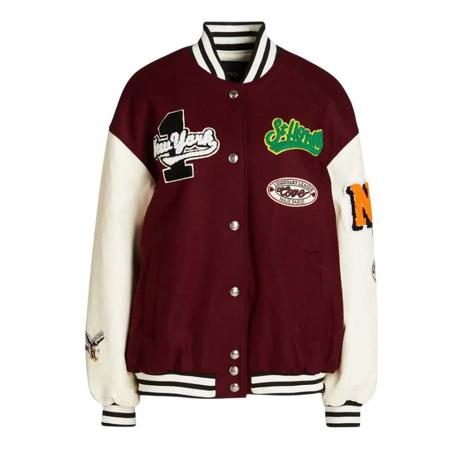 Áo Khoác Nữ Maje Wool-Blend Felt In Red MEPBL00676 Màu Trắng Phối Đỏ Size 1