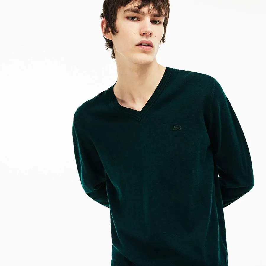Áo Len Nam Lacoste V-Neck Wool Jersey Sweater Màu Xanh Green Size