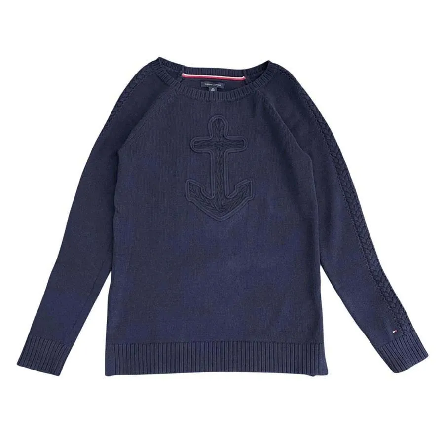 Tommy Hilfiger cotton knit sweater, women's size L (approx.) cotton navy blue type Vintage Second Hand