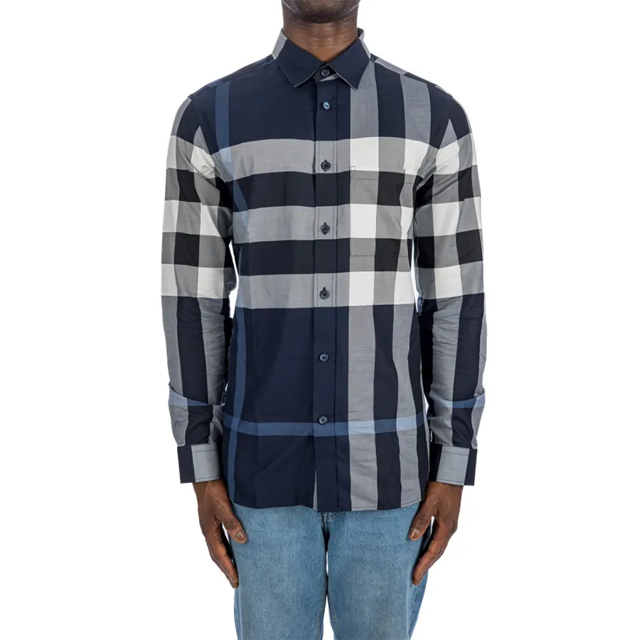 Áo Sơ Mi Dài Tay Nam Burberry Check Shirt 8071536 Kẻ Xanh Navy Size M