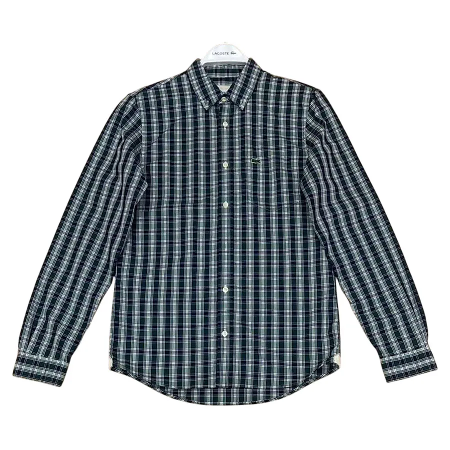Áo Sơ Mi Nam Lacoste Men's Slim Fit Checkered Cotton Poplin Shirt Màu Xanh  Kẻ Size 38