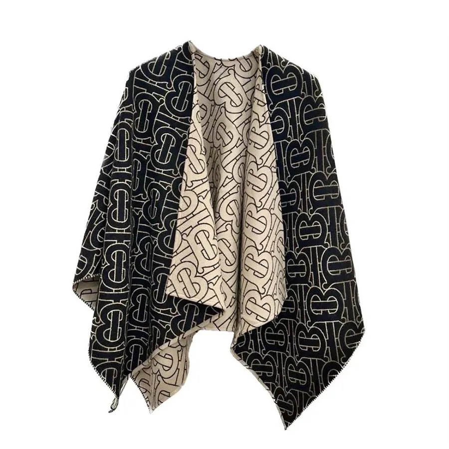 Khăn Choàng Nữ Burberry Reversible Icon Tb Wool Poncho Cape Beige/Black  8084864 Màu Đen/Be