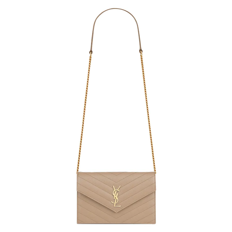 Túi Đeo Chéo Nữ Yves Saint Laurent YSL Cassandre Envelope Chain In Grain De Poudre Leather Dark Beige Màu Be Đậm N-HM