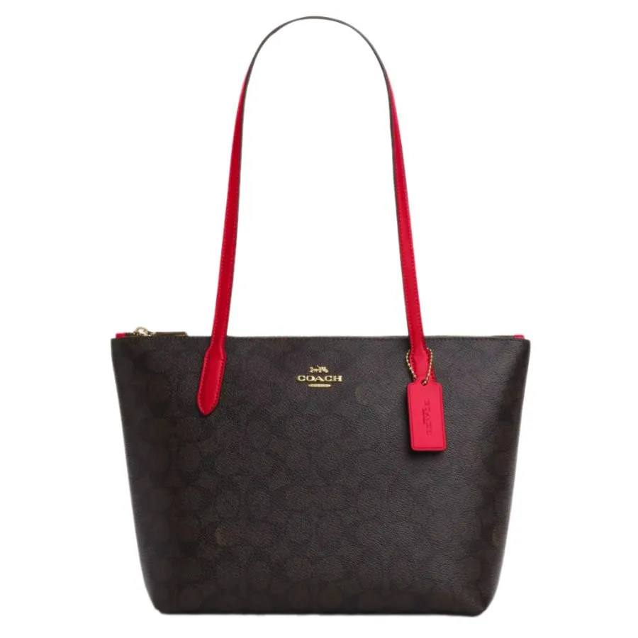 Túi Tote Nữ Coach Fiona Zip Tote Bag In Signature Canvas CX611 Màu Đỏ Đen T_HĐ