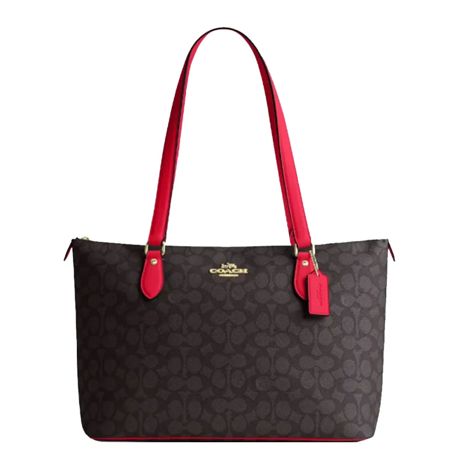 Túi Tote Nữ Coach Gallery Tote Bag In Signature Canvas CW381  Gold/Walnut/Bold Màu Đen/Đỏ