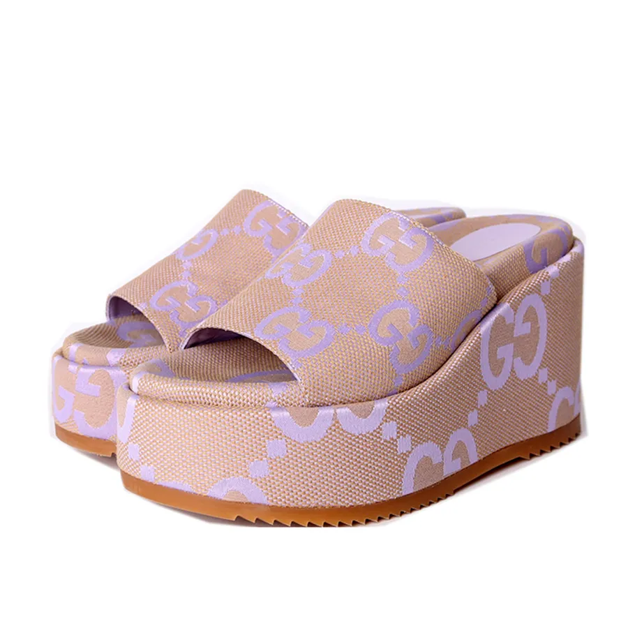Dép Đế Xuồng Nữ Gucci GG Jumbo Canvas Slides GUC1624367 Màu Be Tím Size 36