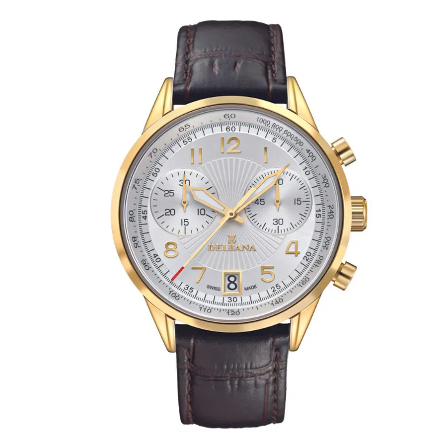 Đồng Hồ Nam Delbana Retro Chronograph 42mm Watch 42601.672.6.064 Màu Đen Phối Vàng