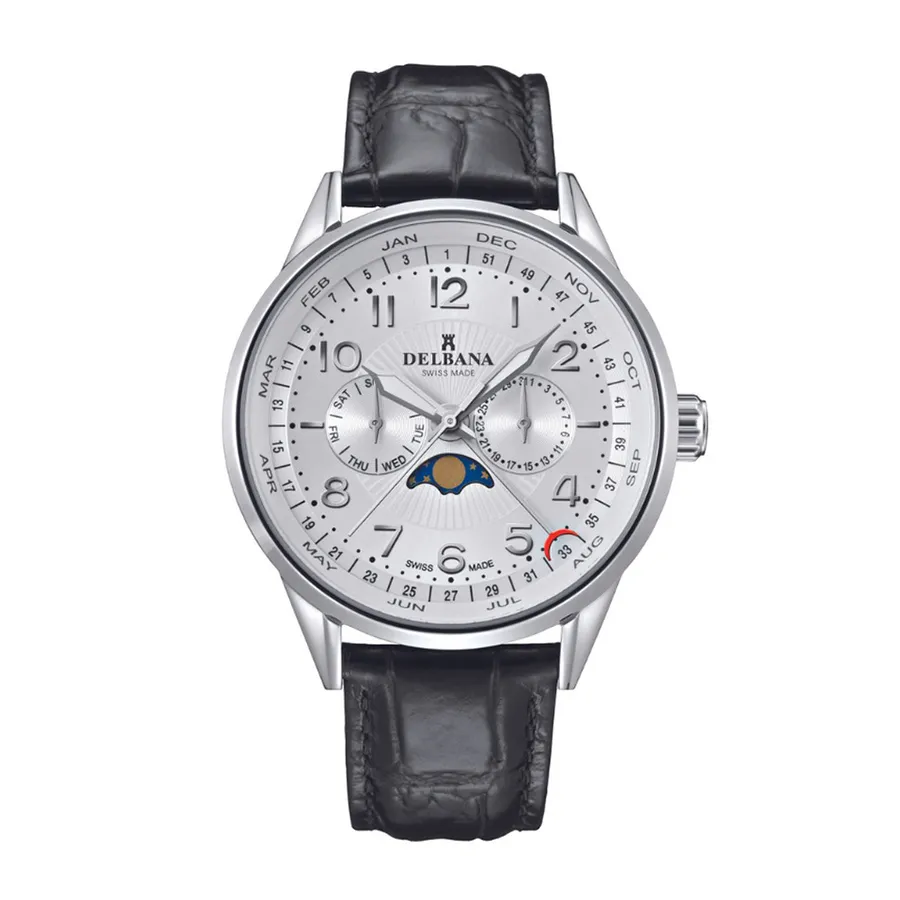 Đồng Hồ Nam Delbana Retro Moonphase 42mm Watch 41601.646.6.064 Màu Đen Phối Bạc
