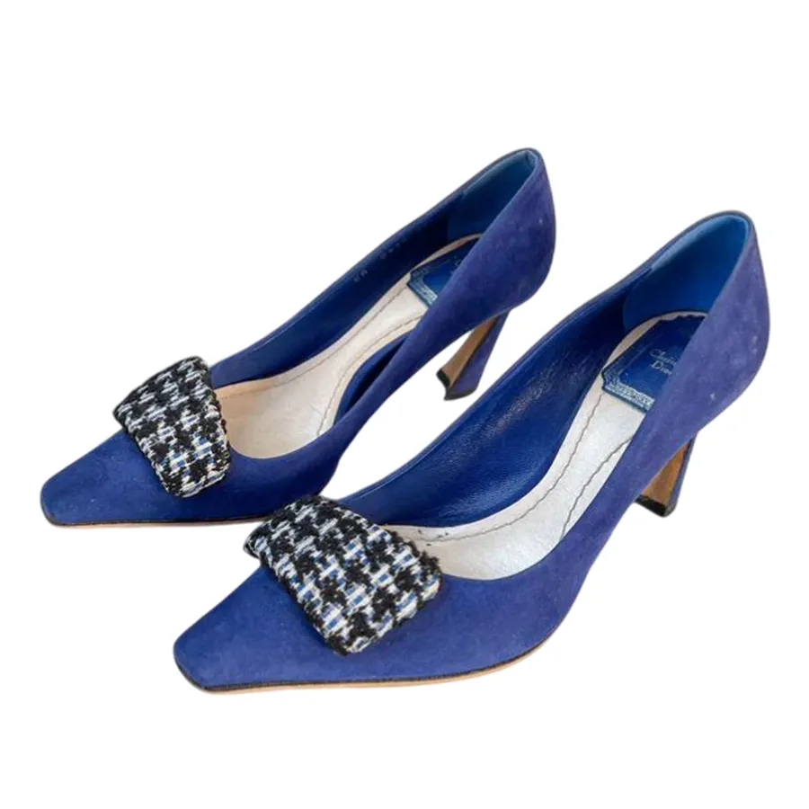 Giày Cao Gót Nữ Christian Dior Angular Barrette Buckle Pumps Màu Xanh Blue Size 35