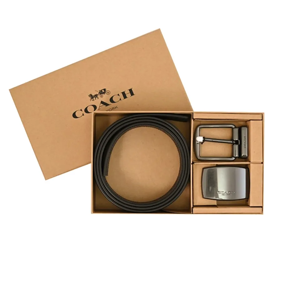Set Thắt Lưng Nam Coach Boxed Plaque And Harness Buckle Cut To Size Reversible Belt 38mm CQ067 Màu Đen Xám  