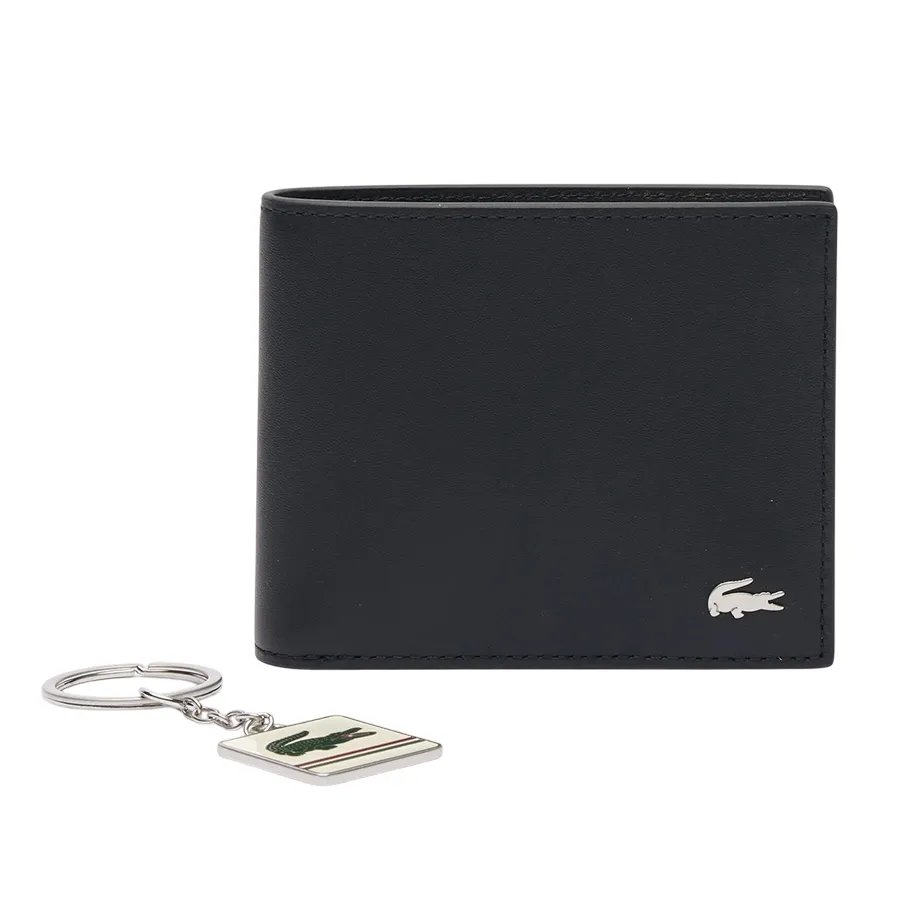 Set Ví Nam + Móc Khoá Lacoste Noir KR Farine NH4479FG N20 Màu Đen N-TL