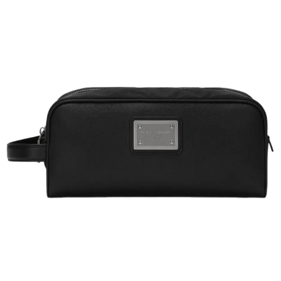 Túi Cầm Tay Nam Dolce & Gabbana D&G Grainy Calfskin And Nylon Toiletry Bag BT0989AD4478B956 Màu Đen