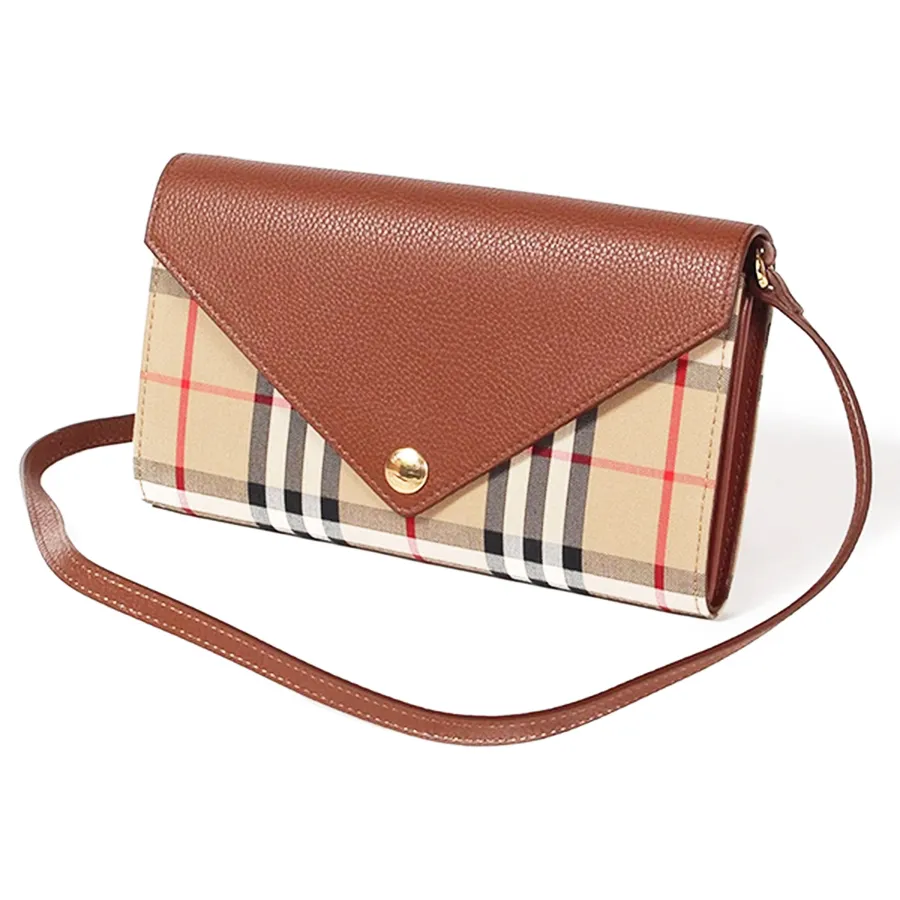 Túi Đeo Chéo Burberry Vintage Check And Leather 8025162 Màu Nâu Be