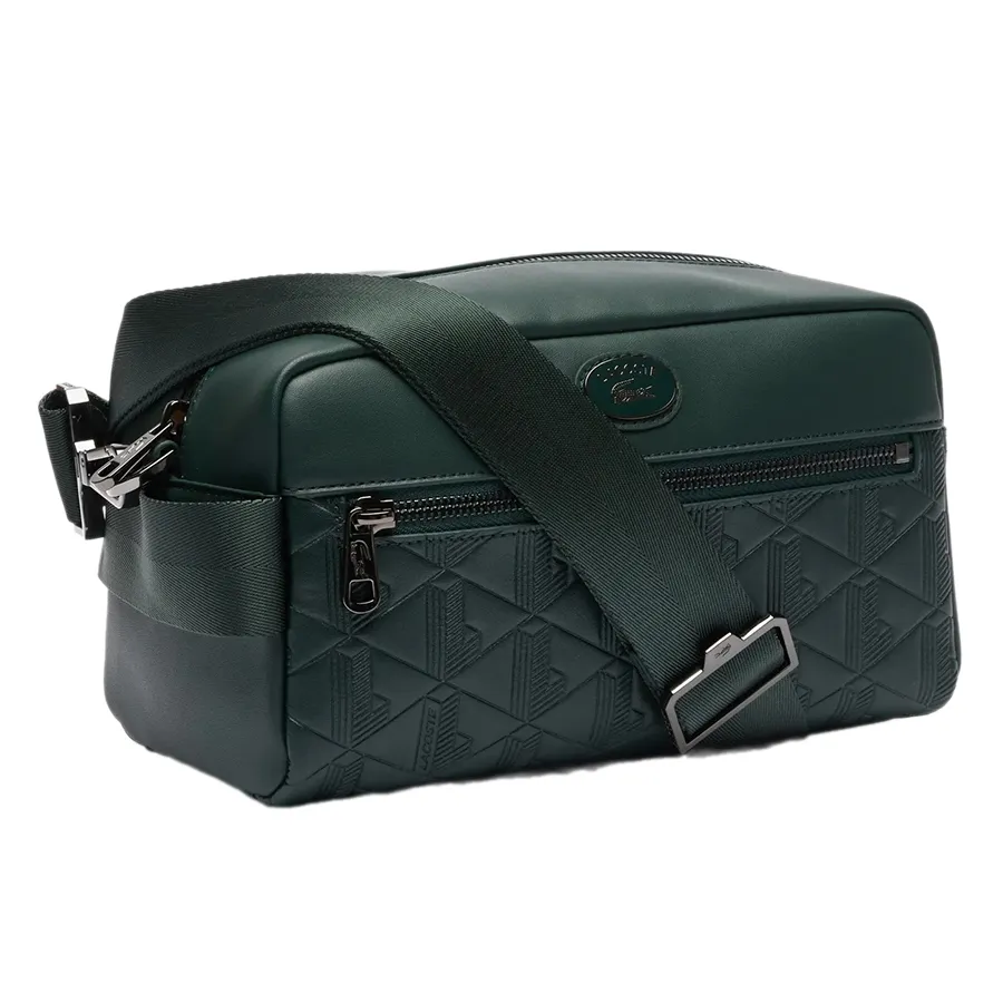 Túi Đeo Chéo Nam Lacoste Men's Leather Monogram Print Pouch Purse Bag NH4398MR B43 Màu Xanh Rêu