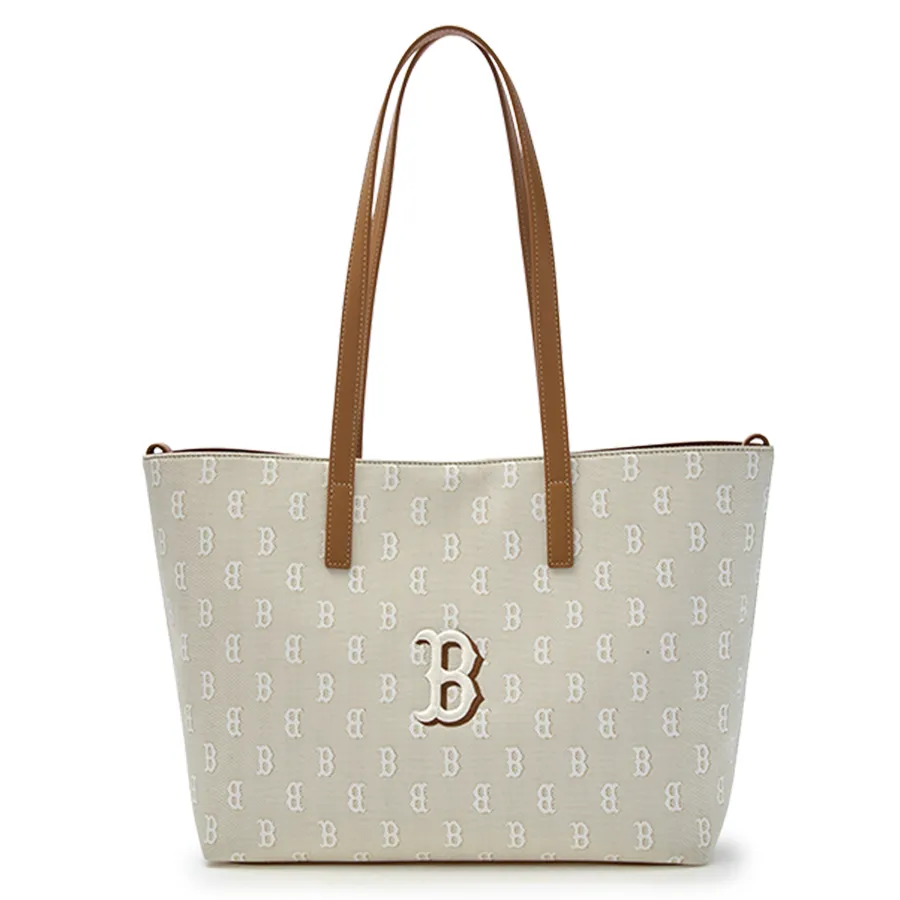 Túi Tote Nữ MLB Classic Monogram Jacquard Shopper Bag Boston Red Sox 3AORM015N-43BGL Light Beige Màu Be