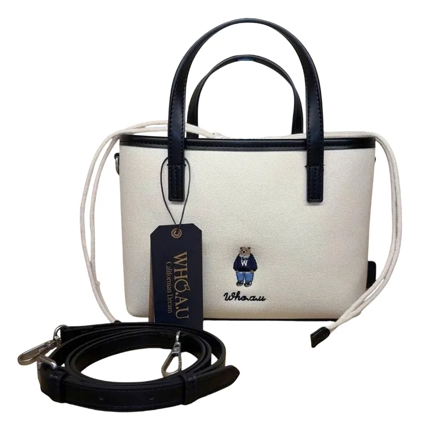 Túi Tote Nữ WHOAU Bear Logo Màu Đen Trắng