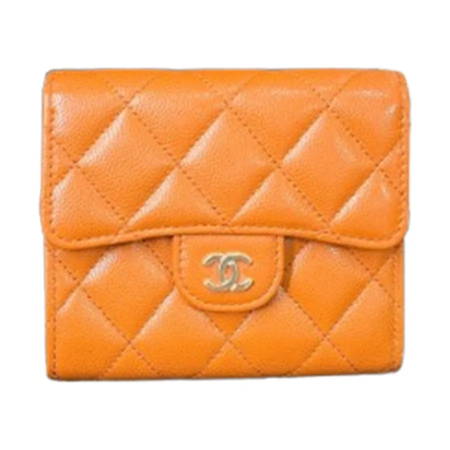 Ví Nữ Chanel Caviar Quilted Compact Flap Wallet Organe Màu Cam