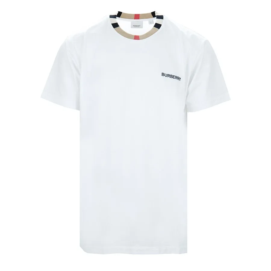 Áo Phông Nam Burberry Icon Stripe Trim In White 8078115 Tshirt Màu Trắng Size XS N-TH