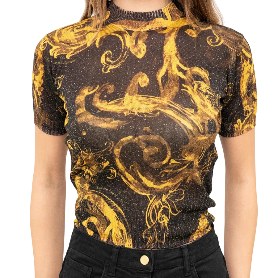 Áo Phông Nữ Versace Jeans Couture 76HAFMN8 CMN45 G89 Tshirt Màu Vàng Size L