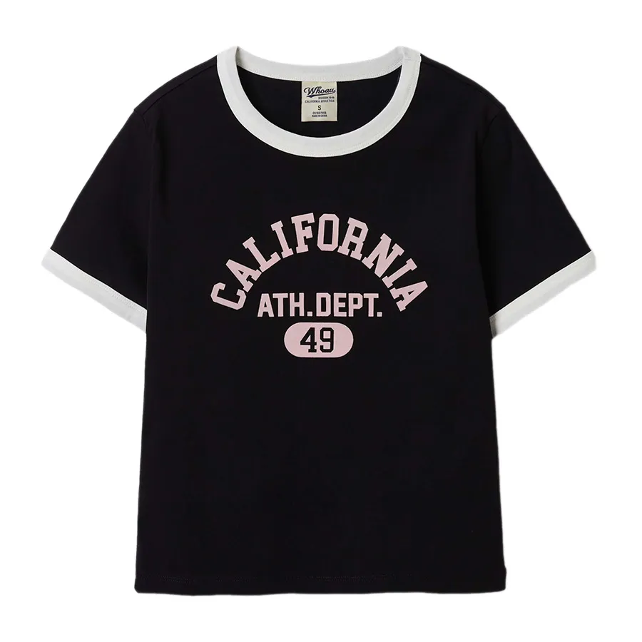 Áo Phông Nữ WHOAU Campus Ringer WHRAF2323F Tshirt Màu Đen