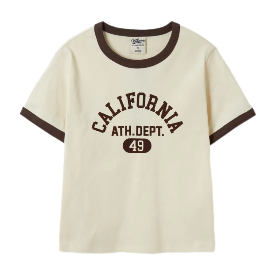 Áo Phông Nữ WHOAU Campus Ringer WHRAF2323F Tshirt Màu Kem Size S