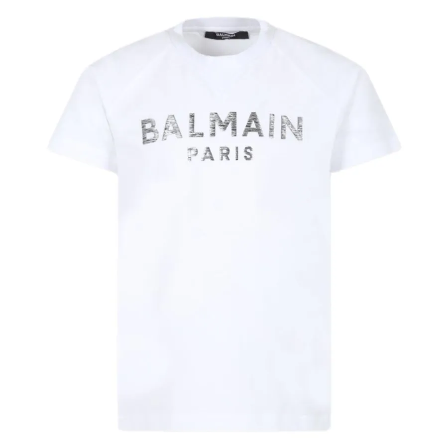 Áo Thun Nam Balmain White T-Shirt With Logo BV8P11Z0057 100AG Màu Trắng Size 14