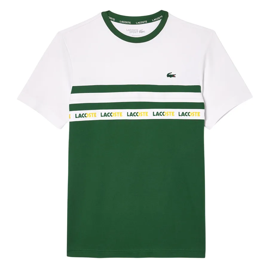 Áo Thun Nam Lacoste Ultra-dry Logo Stripe Pique Tennis Tshirt TH7515 291 Màu Trắng Xanh Size 2
