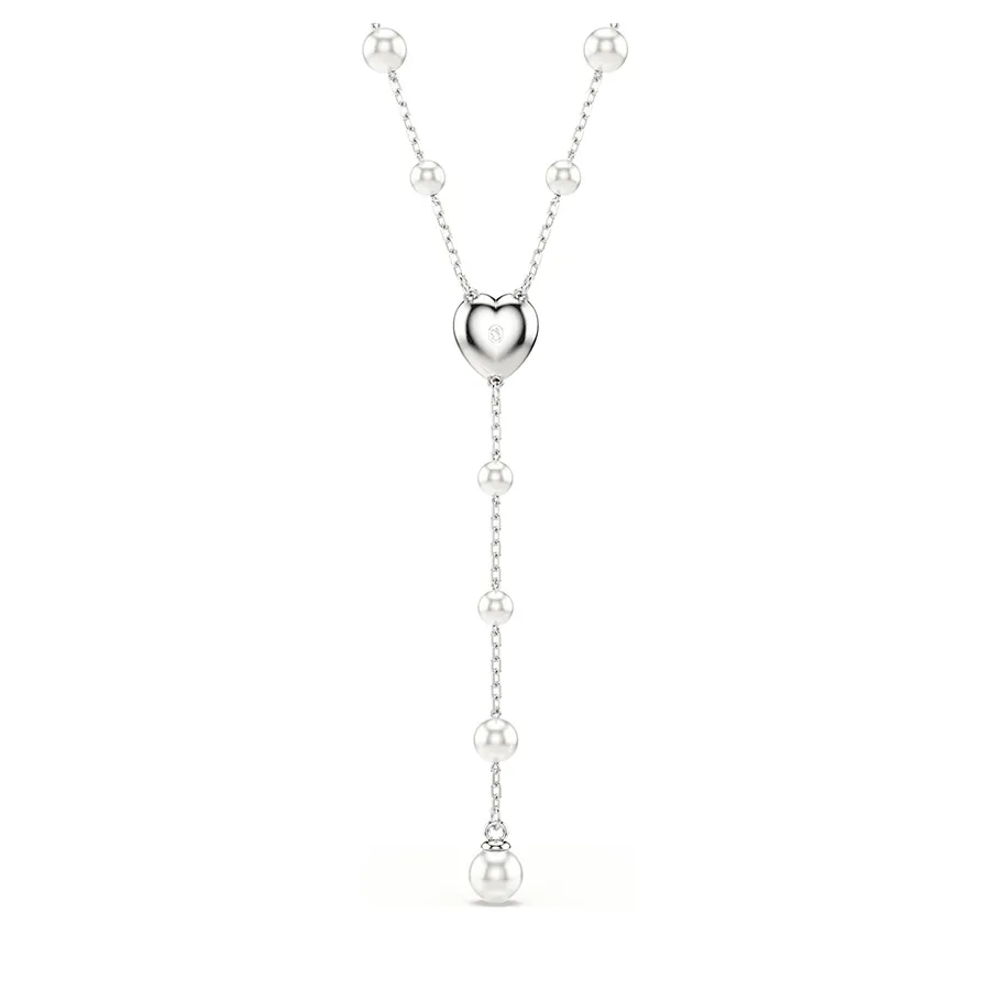 Dây Chuyền Nữ Swarovski Crystal Pearl, Mixed Cuts, Heart, White, Rhodium Plated 5720855 Màu Bạc