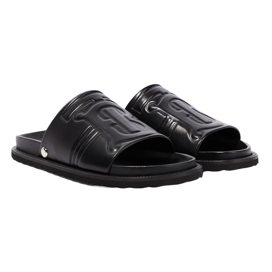 Dép Nam Burberry Logo Leather Slides In Black 8065467 Đen Size 39 N-DG